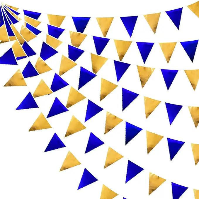 Royal Blue Gold Party Decoration Navy Blue Gold Triangle Pennant Banner Flag Metallic Fabric Bunting Garland for Graduation Birthday Wedding Retirement Bridal Shower Nautical Ahoy Achor Party Supplies by GreenHaven Gardens