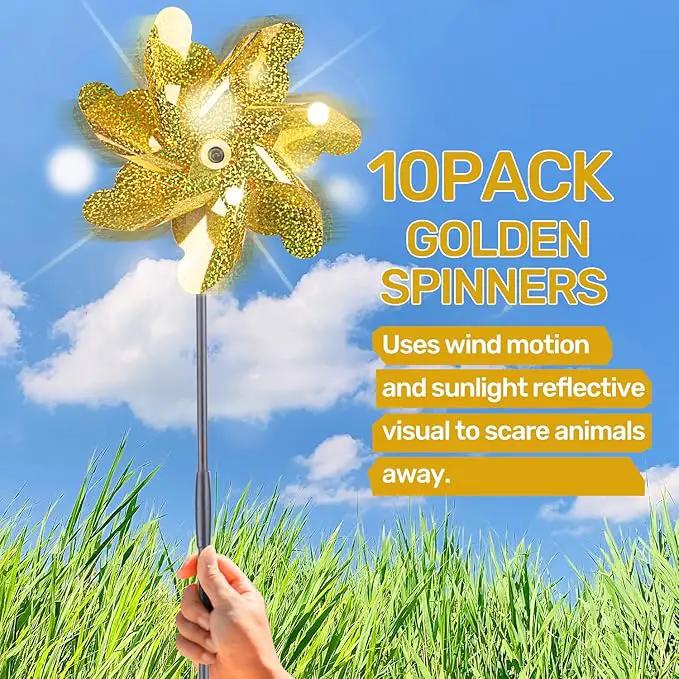 BATTIFE Golden Pinwheels for Garden, 10 Pack Reflective Wind Spinner to Scare Birds Away, Sparkly Pinwheel Deterrent, Outdoor Gold Pinwheel for Lawn and Patio by GreenHaven Gardens