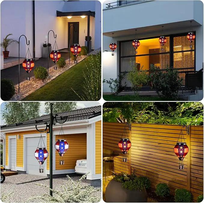 pearlstar Hot Air Balloon Solar Lantern with Flickering Flame Light Outdoor Solar Hanging Lights Waterproof for Garden Yard Farmhouse Patio Pathway Outside Independence Day Decoration,Glass, Star by GreenHaven Gardens