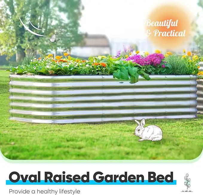 Quictent Raised Garden Bed Kit Oval Galvanized Metal Planter Box Tall for Vegetables Outdoor Backyard, Rubber Strip Edging Included, Silver 6x3x2 ft by GreenHaven Gardens