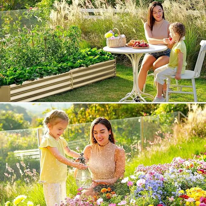 Land Guard 2 Pack 8×4×1ft Galvanized Metal Raised Garden Bed, Metal Planter Kit Box Outdoor for Deep-Rooted Vegetables, Flowers, Green and Herbs (Cream Yellow) by GreenHaven Gardens