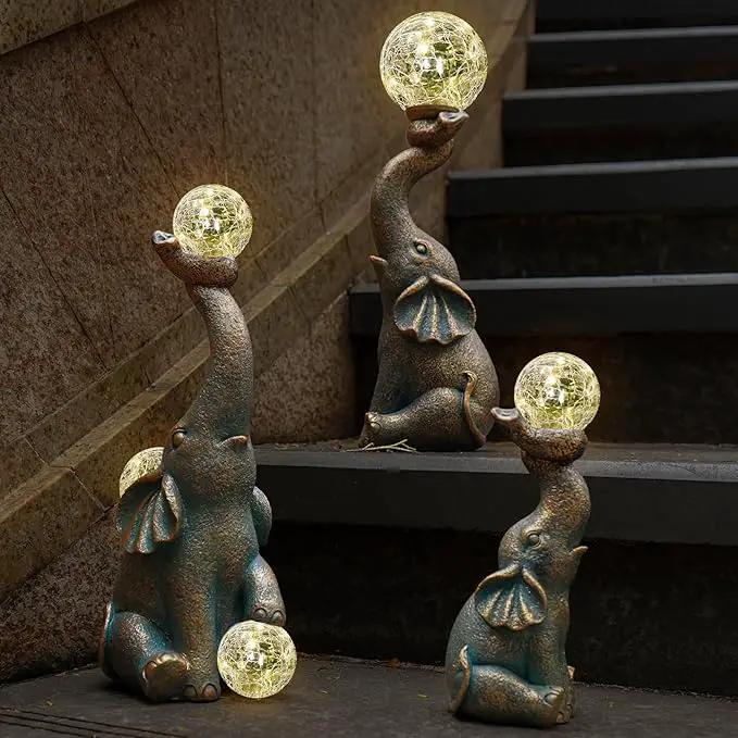MININOVA Garden Decor Outdoor Statues Elephant with Cracked Glass Balls, Cute Solar Figurine for Patio, Lawn, Yard Art Ornament Decorations (15 LED Lights) by GreenHaven Gardens