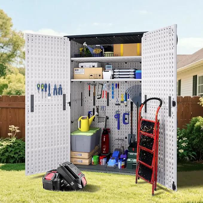 Greesum Outdoor Storage Cabinet Without Shelves, 45 cu.ft Outdoor Waterproof Storage Shed for Garden Tools, Pool Storage, Garbage Cans, White by GreenHaven Gardens