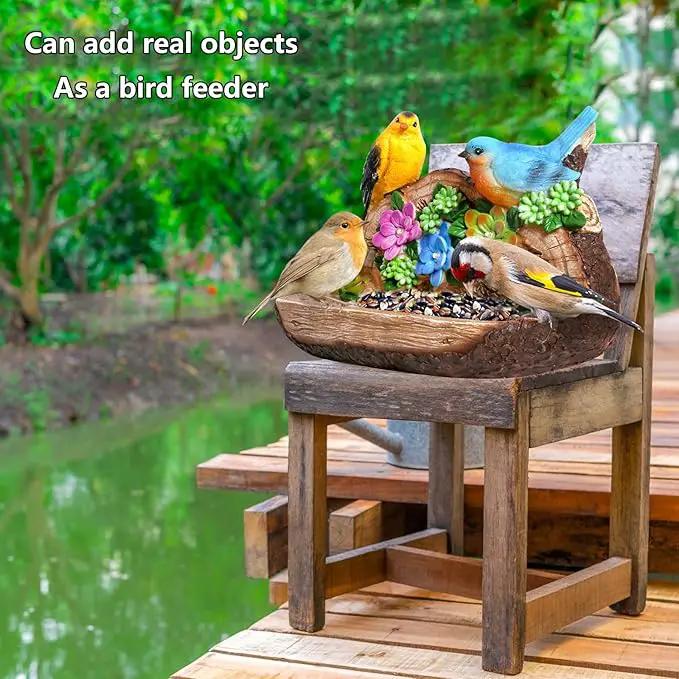 Gifts for Mom Solar LED Light Bird Statue Garden Art Decorations Balcony Bird Feeder Resin Stone Sculptures Women's Succulent Night Lights by GreenHaven Gardens