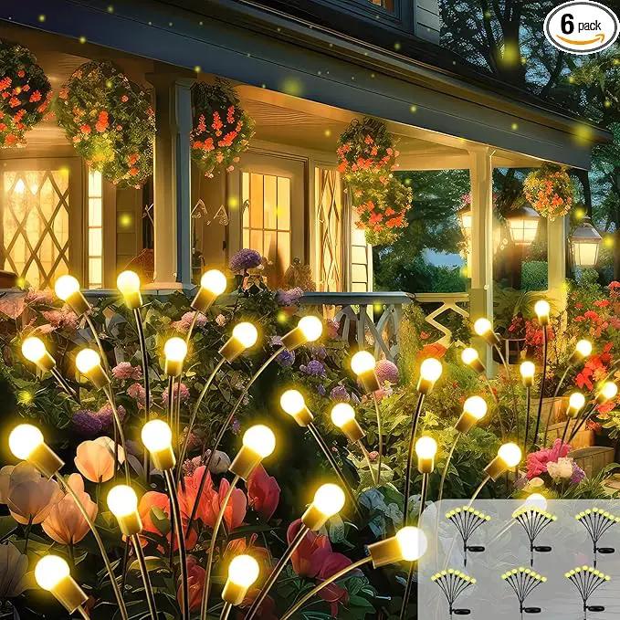 2025 Solar Lights Outdoor Waterproof, 6 Pack Solar Garden Lights, Solar Firefly Lights Outdoor Waterproof, Solar Twinkle Swaying Fairy Light for Pathway Yard Garden Christmas Decorations (Warm White) by GreenHaven Gardens