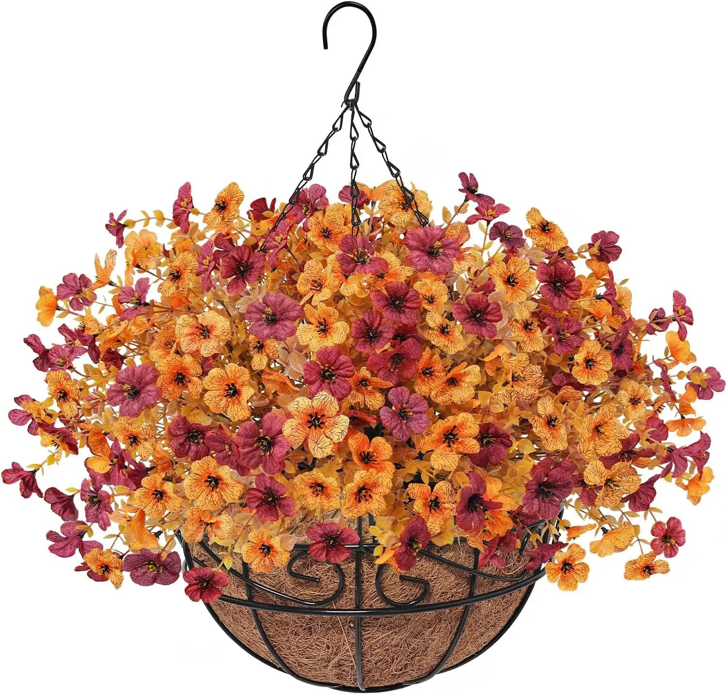 Fall Artfiticial Hanging Flowers Baskets for Outdoors, UV Resistant Fake Fall Hanging Plants, Faux Orange Flowers for Autumn Home Patio Garden Front Porch Balcony Decor (Yellow Red) by GreenHaven Gardens