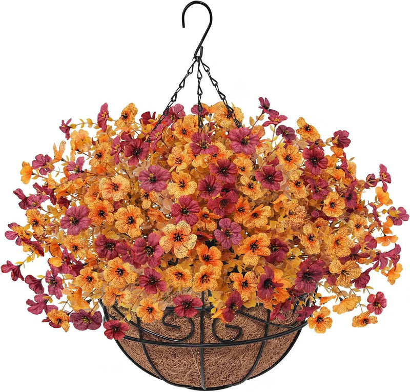 Fall Artfiticial Hanging Flowers Baskets for Outdoors, UV Resistant Fake Fall Hanging Plants, Faux Orange Flowers for Autumn Home Patio Garden Front Porch Balcony Decor (Yellow Red) by GreenHaven Gardens