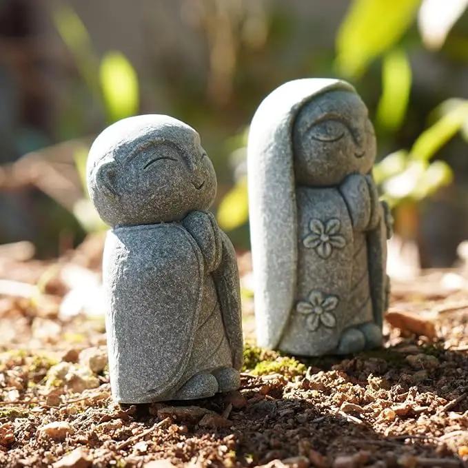 OwMell Japanese Jizo Monk Statue Praying, Buddha Jizo Statue Figurine Memorial Statue Aquarium Decoration for Garden Outdoor Ornament 2.6" - Namaste by GreenHaven Gardens