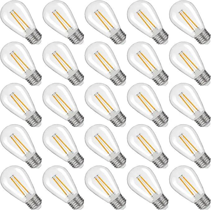 S14 Replacement LED Light Bulbs, Shatterproof & Waterproof 2W S14 LED Bulbs, Outdoor String Lights , E26 Base Patio Edison LED Light Bulbs, Warm White 2200K Plastic 150ML Non-Dimmable 25 Pack by GreenHaven Gardens