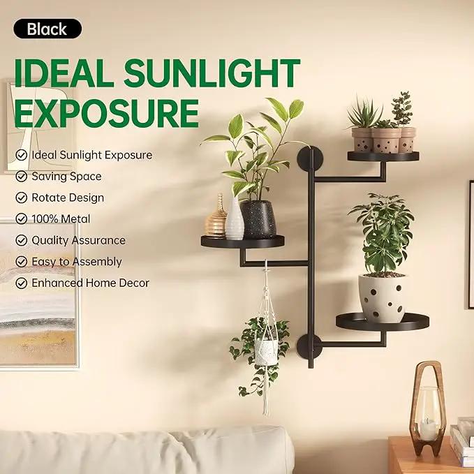 Rotating Window Wall Plant Shelves Stand Holder, 3 Tiered Metal Floating Plant Shelf Hanger Indoor , Window Sill Gifts by GreenHaven Gardens