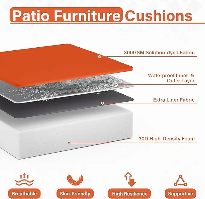 Patio Chair Cushions 24 X 24 X 5 Inch Waterproof Outdoor Seat Cushions for Patio Furniture, Outdoor Sofa Couch Pads with Ties & Handle, Set of 2, Orange by GreenHaven Gardens
