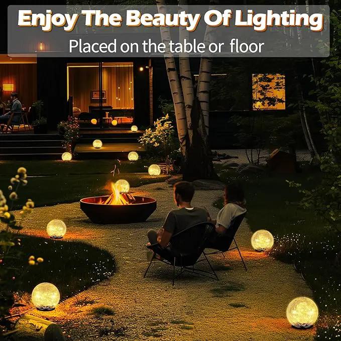 Garden Solar Ball Lights Outdoor Waterproof, 50 LED Cracked Glass Globe Solar Power Ground Lights for Path Yard Patio Lawn, Christmas Decoration Landscape Warm White(2 Pack 4.7'') by GreenHaven Gardens