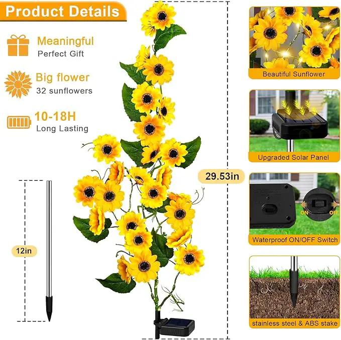 Solar Garden Lights Outdoor, 2 Pack New Sunflower Light for Outside, Solar Willow Vine Light with 46 LED Sunflowers, Waterproof Decor for Yard, Patio, Pathway, Gardening Gifts (4Pack Sunflower) by GreenHaven Gardens