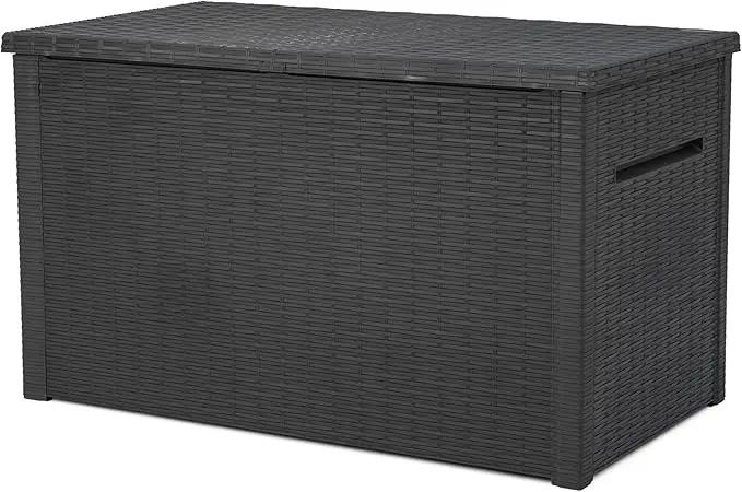 Keter Java XXL 230 Gallon Resin Rattan Look Large Outdoor Storage Deck Box for Patio Furniture Cushions, Pool Toys, and Garden Tools, Dark Grey by GreenHaven Gardens