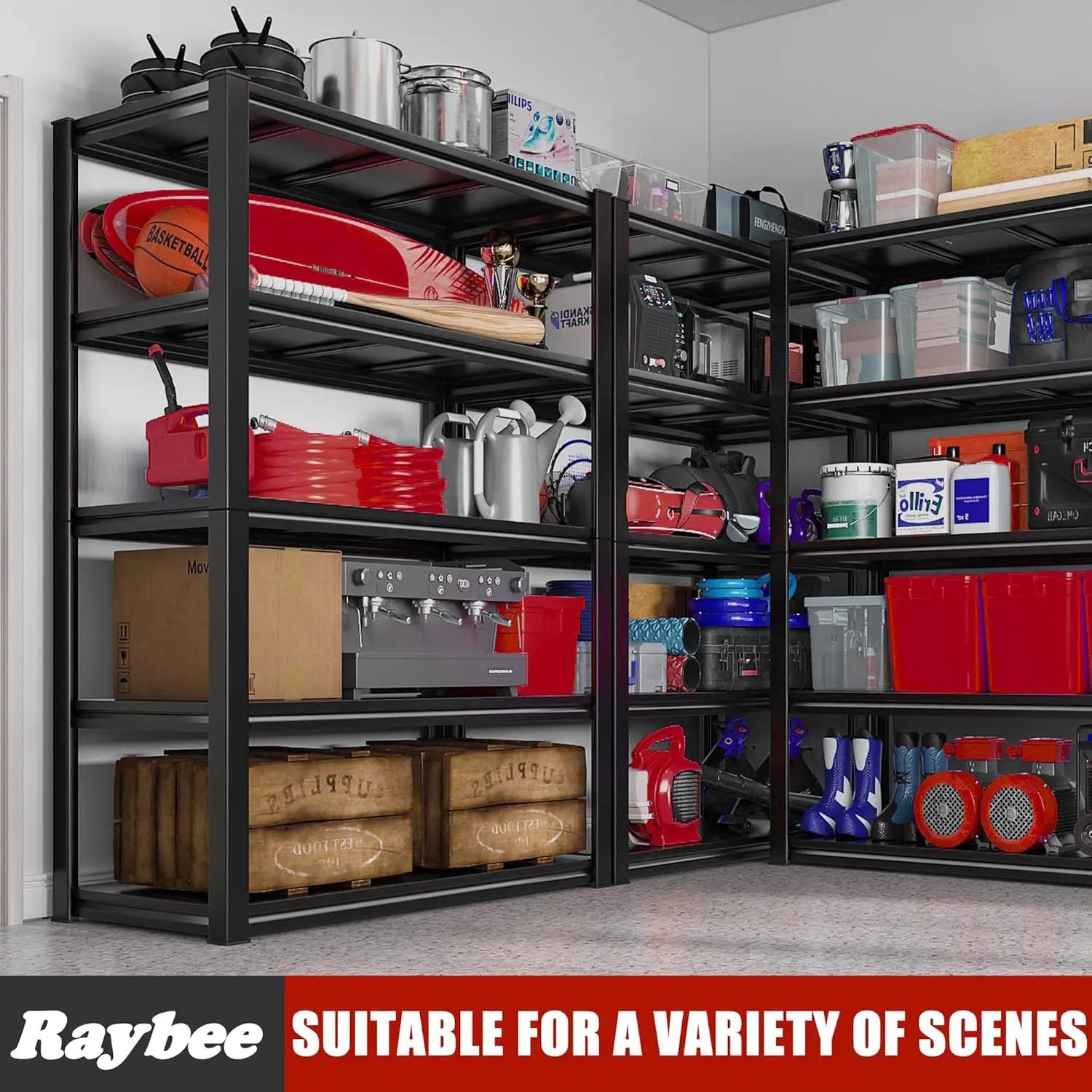 Raybee Garage Shelving 2000LBS Storage Shelves Adjustable Metal Shelves 5 Tier Heavy Duty Shelving Metal Shelf for Basement Pantry Kitchen 32" W x 16.5" D x 63" H by GreenHaven Gardens