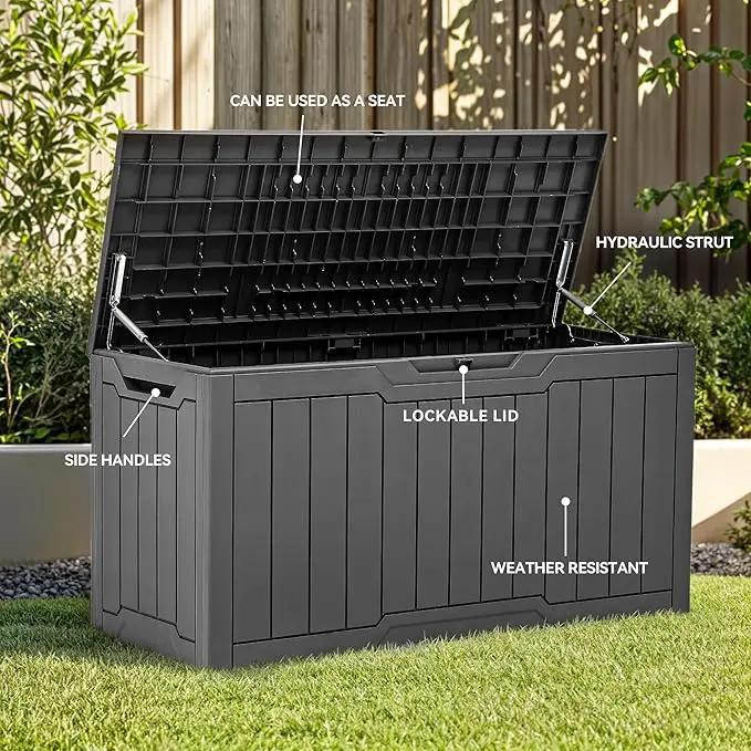 YITAHOME 80 Gallon Outdoor Storage Box, Large Water Resistant Resin Deck Box, Indoor Outdoor Lockable Storage Container for Patio, Garden, Cushions, Tools, Equipment (Dark Gray) by GreenHaven Gardens