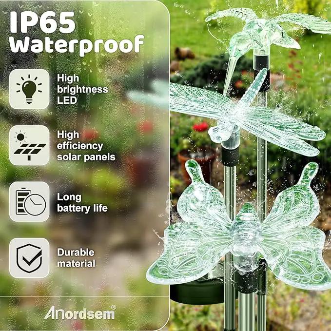 Anordsem Solar Lights Outdoor Decorations: Garden Stake Light Waterproof for Yard Decor Outside - LED Dragonfly Hummingbird Butterfly Lamp for Patio Pathway Home by GreenHaven Gardens