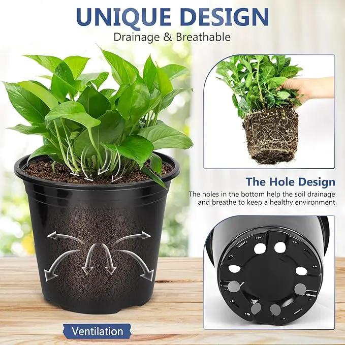 45 Pack 7/6/5/4/3 Inch Nursery Pots for Plants, Plastic Plant Pots with Drainage Holes, Variety Pack Flexible Garden Pot for Outdoor Indoor, Seed Starting Pots (Black) by GreenHaven Gardens