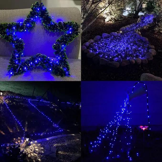 QITONG 4 Pack Solar Fairy Lights Blue, Each 33ft 100 LED String Lights Outdoor Waterproof, 8 Modes Blue Solar Lights for Outside Tree Garden Pool Wedding Party Christmas by GreenHaven Gardens