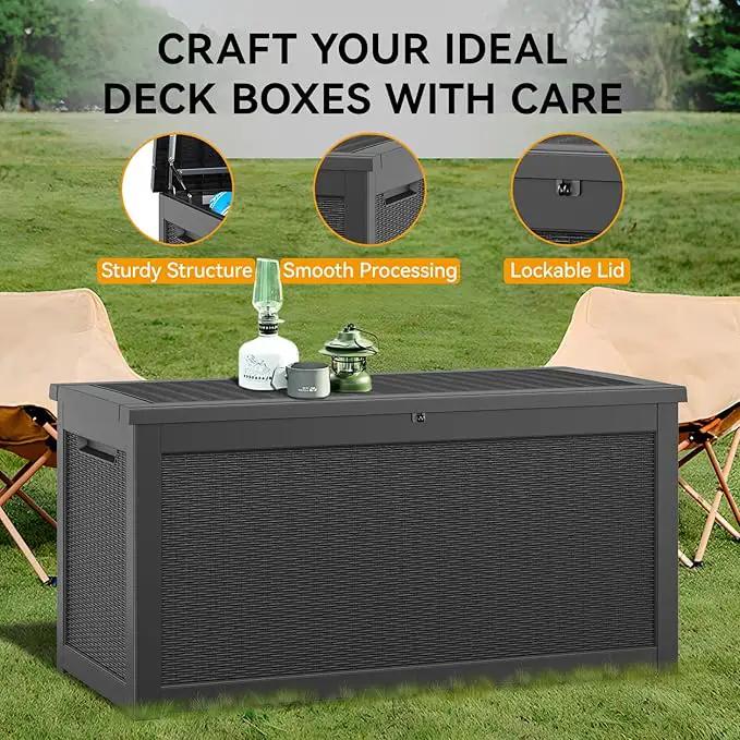 KAMABOKO 260 Gallon Outdoor Storage Box, Resin Deck Boxes Indoor and outdoor, Waterproof Storage Box Lockable Lid for Garden Tools, Package Delivery, Patio Cushions, Black by GreenHaven Gardens