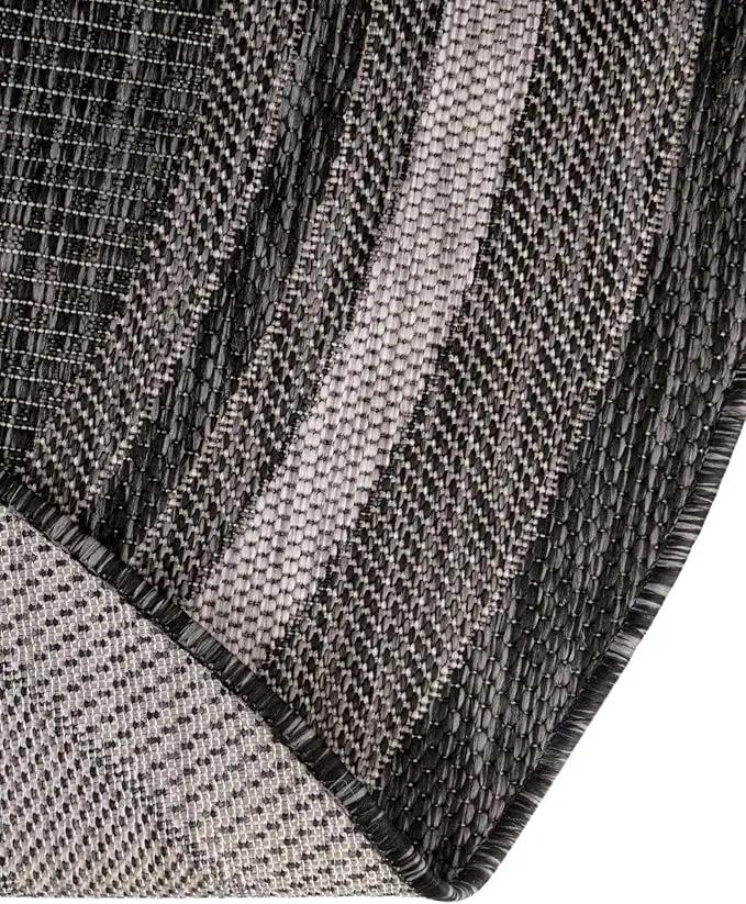 Unique Loom Outdoor Border Collection Area Rug - Soft Border (5' 3" Round, Black/ Ivory)