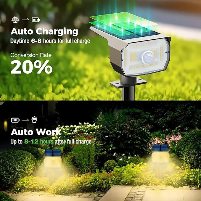 Solar Spot Lights Outdoor Motion Sensor with 3 Modes, [ 8 Pack/56 LED ] Solar Spotlights Outdoor Waterproof 2-in-1 Auto On/Off Solar Landscape Lighting for Outside Yard Wall Garden Pathway, Warm White by GreenHaven Gardens