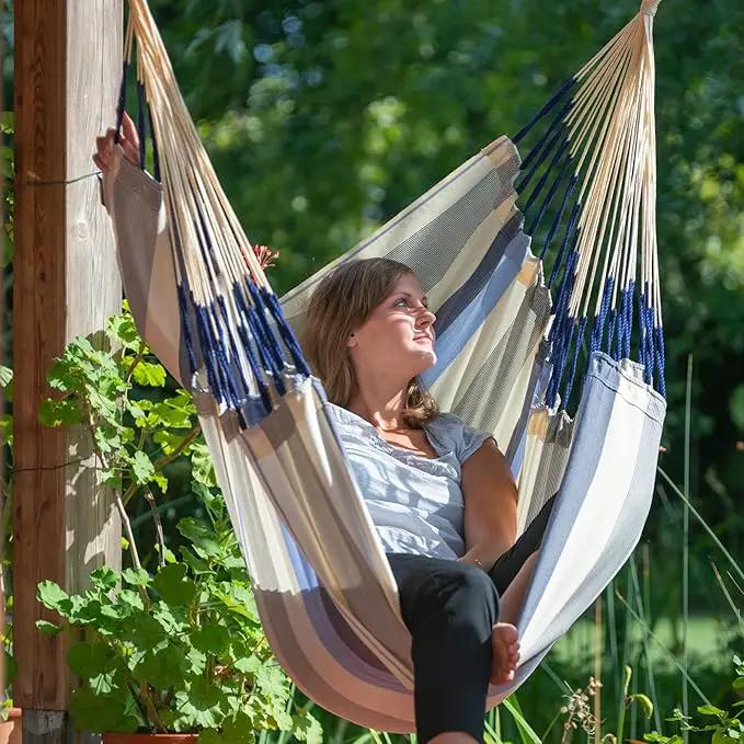 LA SIESTA® - Large Comfort Domingo Hammock Swing Chair & CasaMount - Weather & Tear Resistant Hanging Chair - Outdoor Indoor Hammock Chair w/Suspension Kit for Walls Ceilings Square Beams - Sea Salt by GreenHaven Gardens