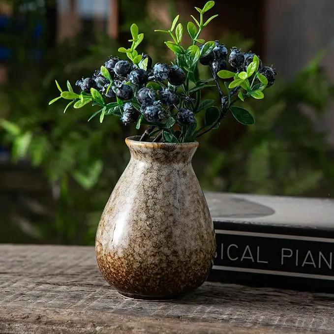 JOJUNO Glazed Rustic Bud Vase Set of 4 - Small Ceramic Mini Pottery Vases in White, Yellow, Green, Red - Ideal for Fresh & Dried Flowers - Modern Farmhouse Décor for Living Room, Shelves, Dining Table by GreenHaven Gardens