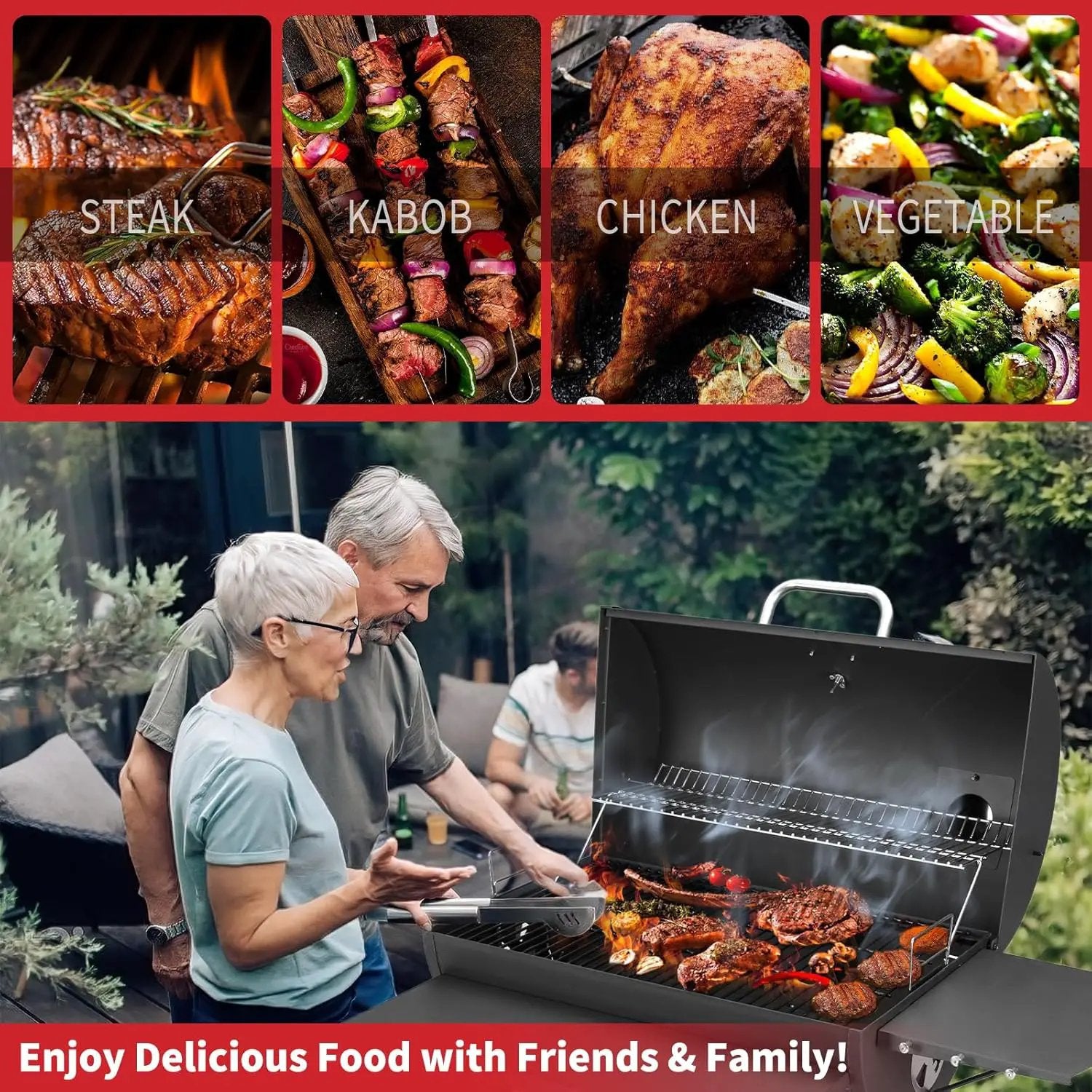 Barrel Charcoal Grill, Large Charcoal Grills with Front and Side Shelf, 627 Square Inches Cooking Grid, Outdoor BBQ Grill, Perfect for Backyard Camping, Patio Parties, and Picnics by GreenHaven Gardens