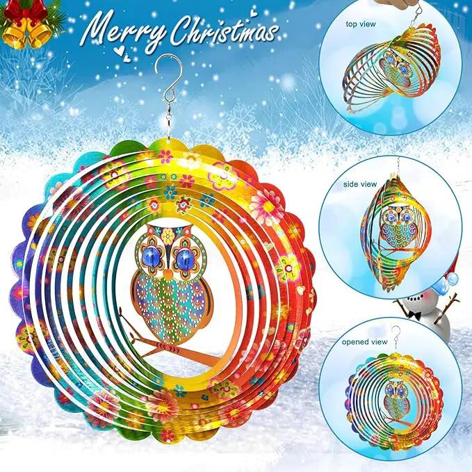 FONMY Wind Spinner Mandala Owl 12 inch 3D Stainless Steel Laser Cut Metal Art Geometric Pattern Hanging Wind Spinner, Kinetic Yard Art Decorations - Indoor/Outdoor Décor by GreenHaven Gardens