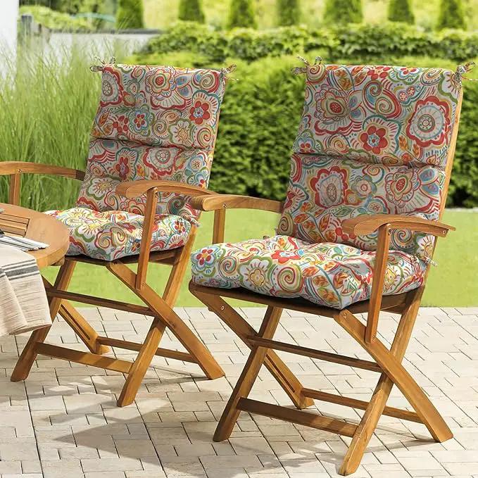 LVTXIII Outdoor Seat/Back Chair Cushion Patio Tufted High Back Cushion, Seasonal Replacement Rocking Chair Cushion with Ties (22” W x 20D”, Set of 2, Flower Red) by GreenHaven Gardens