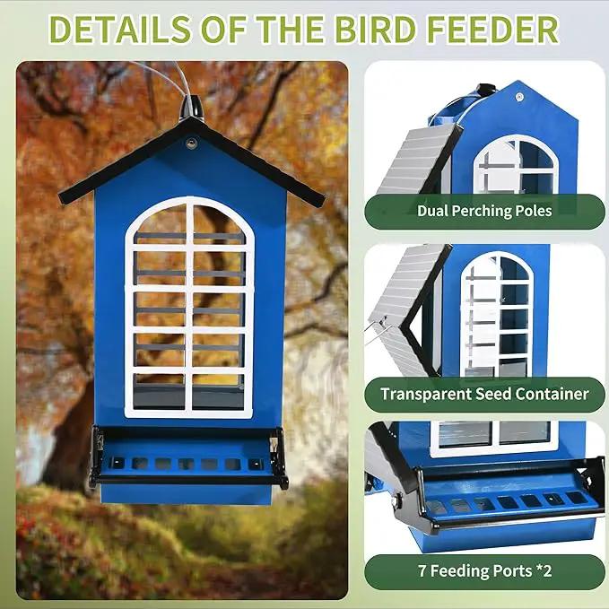 Bird Feeder Squirrel Proof Metal Hanging for Outdoor Wild Bird Seed, 5LBS with Bilateral Weight-Activated Perches, Heavy Duty Bird Feeders for Outside Wild Bird - Blue by GreenHaven Gardens