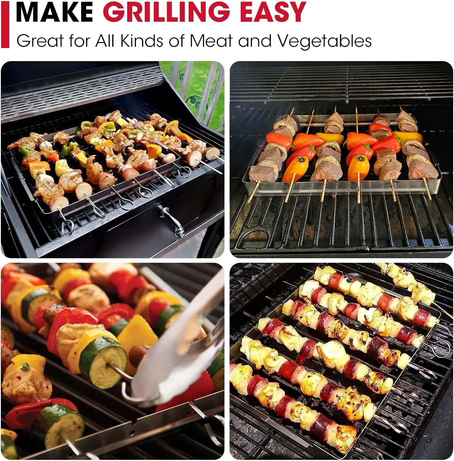 Unicook Upgraded Stainless Steel BBQ Shish Kabob Set, Large Foldable Grill Rack with 6pcs 13.5"L Barbecue Skewer, Keeps Kabobs from Sticking to the Grill Grate, 30pcs Bamboo Skewers as Bonus by GreenHaven Gardens