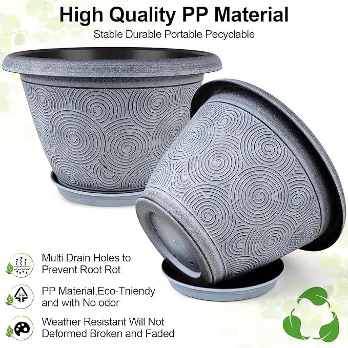 12 Inch Large Planter Pot for Plants Indoor Outdoor, 4 Pack Plastic Flower Pots with Drainage Hole & Tray, Modern Decorative Garden Pot with Saucer, Plant Container for House by GreenHaven Gardens