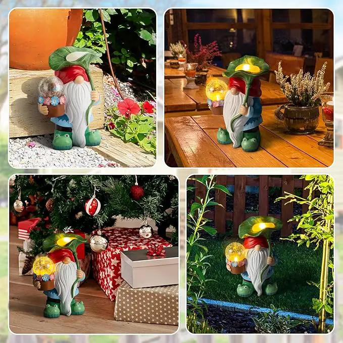 Garden Gnome Decor, Solar Gnomes Decorations Outdoor Gnome Statue Figurine with Solar LED Lights for Outside Lawn Patio Yard Gifts for Mom/Grandma/Birthday by GreenHaven Gardens