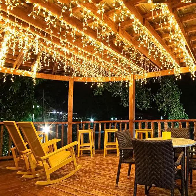 Icicle Christmas Lights, 98FT 1216 LED Icicle Lights for Outside with 228 Drops, 8 Modes Waterproof Twinkle String Lights for House Bedroom Wedding Holiday Decorations, Warm White by GreenHaven Gardens