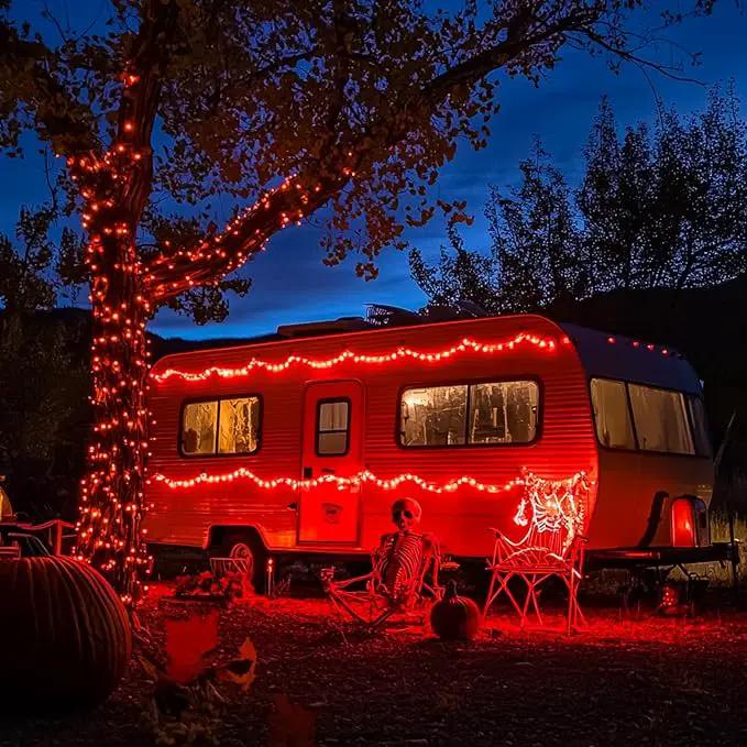JMEXSUSS 66ft 200 LED Red Solar Halloween Lights, 2 Pack Solar Fairy Lights Outdoor Waterproof, 8 Modes Solar String Lights for Outside Garden Christmas Tree Party Halloween Decorations by GreenHaven Gardens