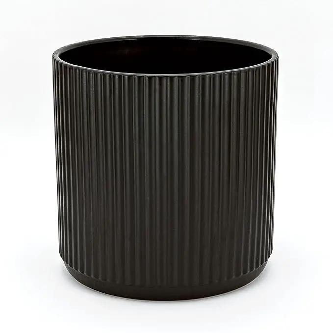Amazon Basics Fluted Ceramic Round Planter, 10-inch, Black by GreenHaven Gardens