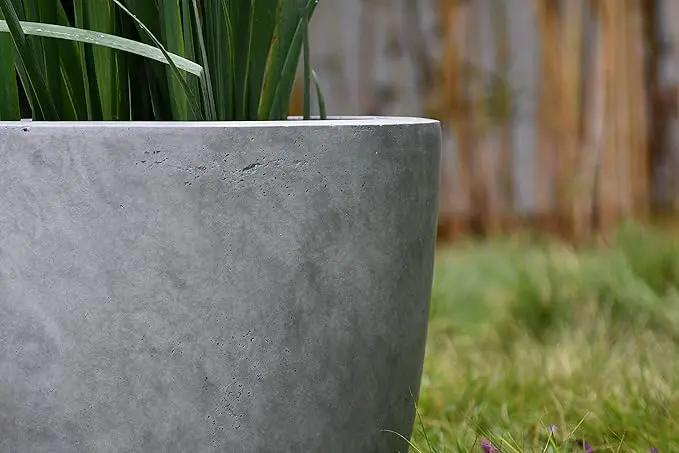 Kante 18 Inch Dia Round Concrete Planter, Indoor Outdoor Large Plant Pot with Drainage Hole and Rubber Plug for Home Patio Garden, Natural Concrete by GreenHaven Gardens