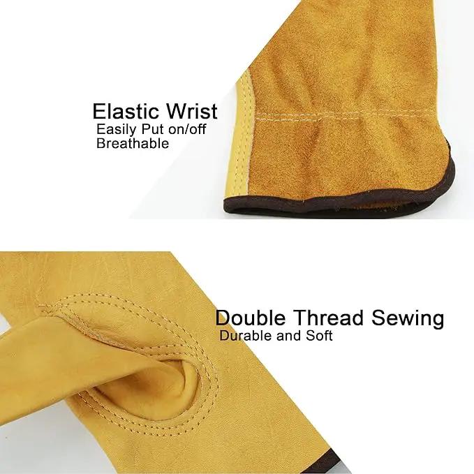 OZERO Leather Work Gloves Flex Grip Tough Cowhide Gardening Glove for Wood Cutting/Construction/Truck Driving/Garden/Yard Working for Men and Women 1 Pair (Gold,X-Large) by GreenHaven Gardens