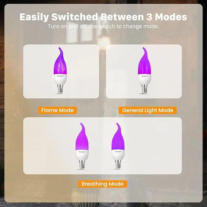 Hompavo 【Upgraded LED Flame Light Bulbs, 3 Modes Flickering Light Bulbs, E12 Chandelier Base Candle Fire Light Bulb for Halloween Christmas Party Porch Indoor & Outdoor Home Decoration, Purple 6 Pack by GreenHaven Gardens
