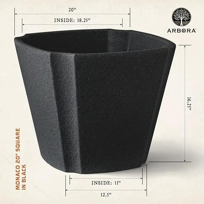 ARBORA 20" Monaco Square Polyresin Indoor and Outdoor Planter with Classic Black Finish - Durable, Weatherproof, Lightweight, Large Plant Pot for Patio, Garden, Deck, Entryway by GreenHaven Gardens