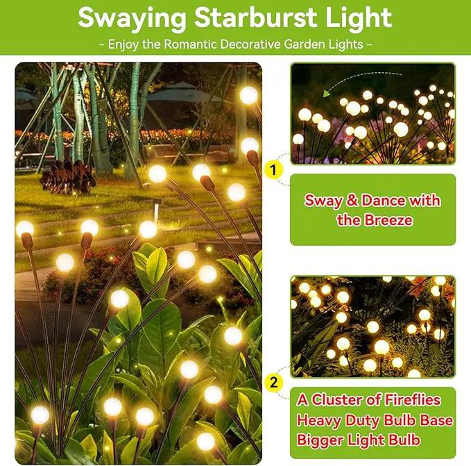 Solar Garden Lights Outdoor Waterproof, 2 Pack 16 LED Decorative Solar Swaying Lights, Solar Firefly Lights Outdoor Garden Decor Lights for Garden Gifts for Pathway Party Christmas, Warm White by GreenHaven Gardens