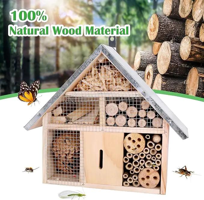 antiai Wooden Mason Insect Bee Butterfly House,Insect Hotel,an Outdoor Hanging Bamboo Habitat for Ladybugs Live,Bee Box,Butterfly Habitat for Garden,12.4 x 12 x 3.9 Inch by GreenHaven Gardens