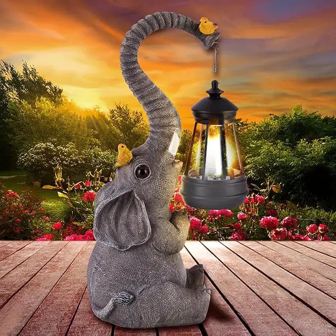 Solar Outdoor Garden Statues Lights, Mom Gifts Birthday Gifts for Women, Lucky Elephant Unique Housewarming Gifts and Yard Decoration, Elephant Figurines with Cute Birds Garden Sculpture Decor by GreenHaven Gardens