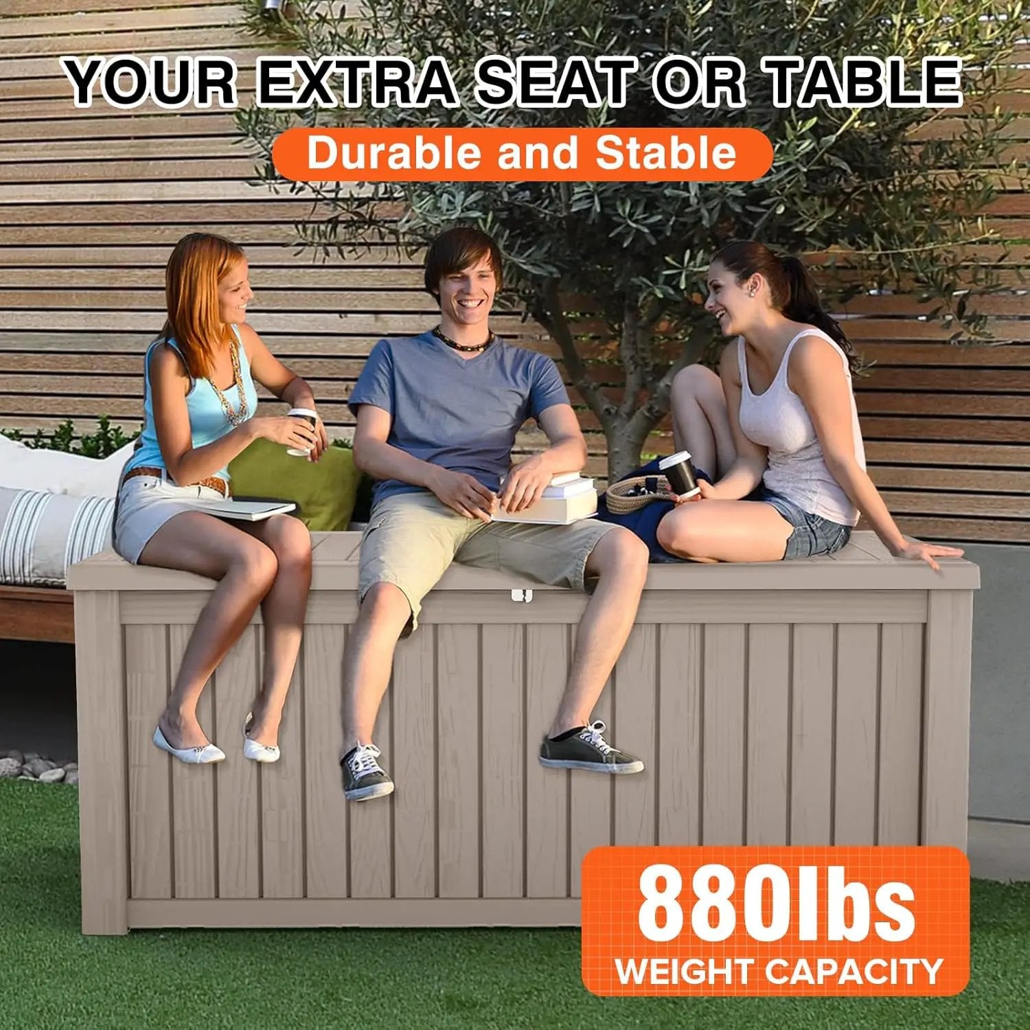 180 Gallon Waterproof Large Resin Deck Box Indoor/Outdoor Lockable Storage Container and Seating for Garden, Pool, and Patio (180 Gallon, Grey) by GreenHaven Gardens