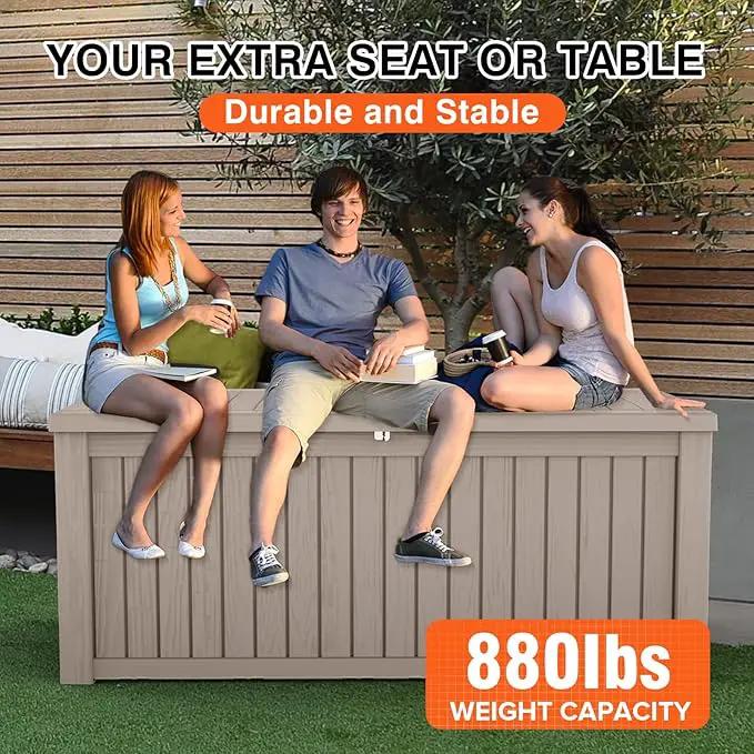 180 Gallon Resin Deck Box, Waterproof Outdoor Storage Bin for Patio Furniture, Pool Accessories, and Garden Tools, Lockable & UV-Resistant, Grey by GreenHaven Gardens
