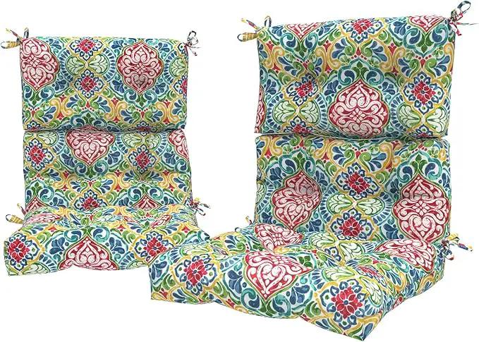LVTXIII Outdoor Seat/Back Chair Cushion Patio Tufted High Back Cushion, Seasonal Replacement Rocking Chair Cushion with Ties, 22” W x 20D”, Set of 2, Damask Red by GreenHaven Gardens