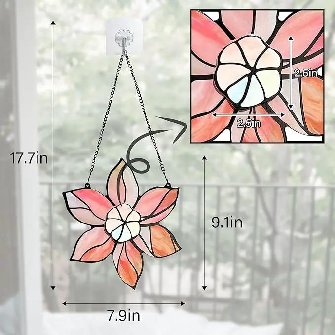 Stained Glass Window Hanging - Double-Layered Tiffany Flowers Suncatchers for Windows Hanging,Floral Sun Catcher for Plant Lovers Mothers Day Anniversary Love Gift by GreenHaven Gardens