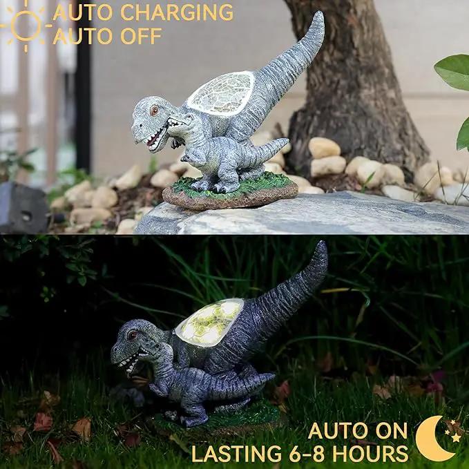 Garden Statue Dinosaur,Solar Dinosaur Decor for Outdoor,Resin Dinosaurs Figurine with Solar Light for Patio,Balcony,Yard,Lawn Ornament,Perfect Garden Gift by GreenHaven Gardens